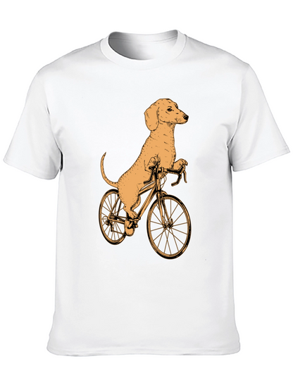 Dachshund on Bike T-Shirt - Black Cotton Tee
