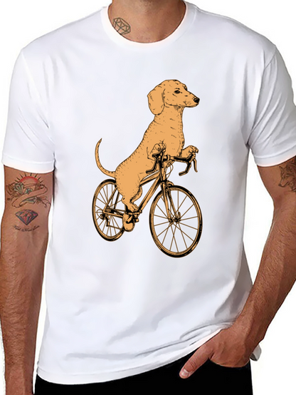 Dachshund on Bike T-Shirt - Black Cotton Tee