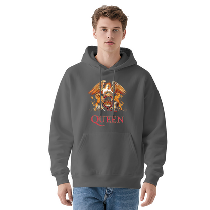 Queen Band Classic Crest Graphic Hoodie, Rock Fan Cozy Navy Pullover