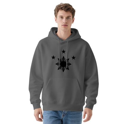Philippine Sun Three Stars Graphic White Hoodie, Men Casual Soft Comfort Pullover
