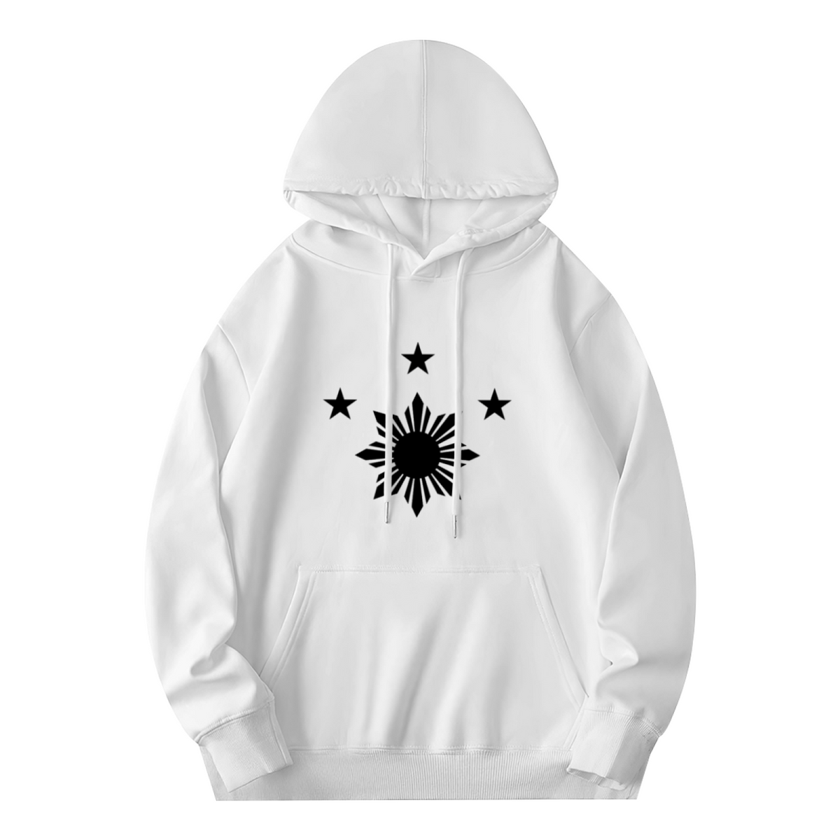 Philippine Sun Three Stars Graphic White Hoodie, Men Casual Soft Comfort Pullover