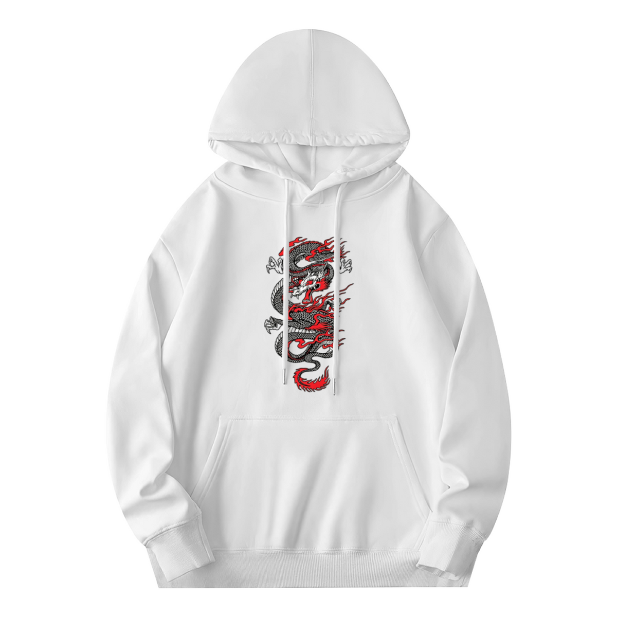 Vintage Red?Black Chinese Dragon Graphic White Hoodie