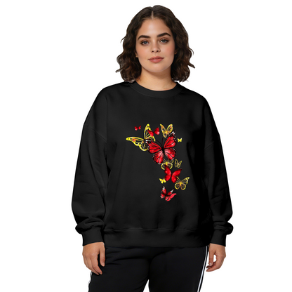 Striking Red?Golden Mixed Butterflies Art Crewneck Sweatshirt
