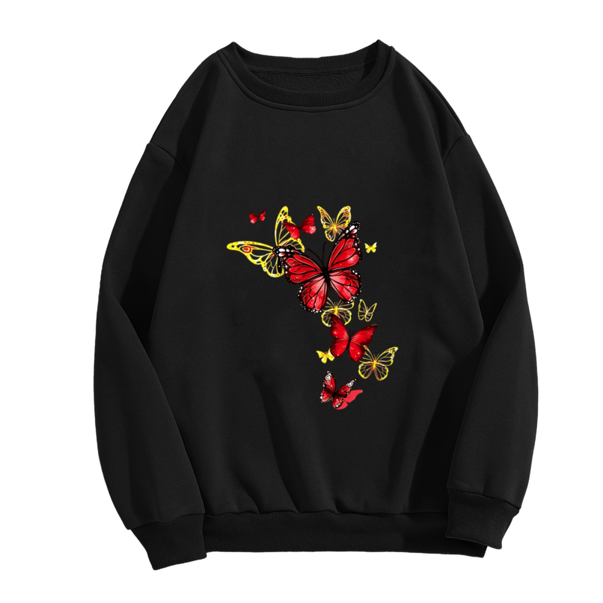 Striking Red?Golden Mixed Butterflies Art Crewneck Sweatshirt