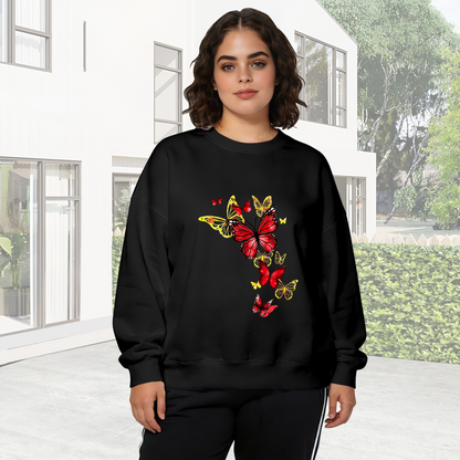 Striking Red?Golden Mixed Butterflies Art Crewneck Sweatshirt
