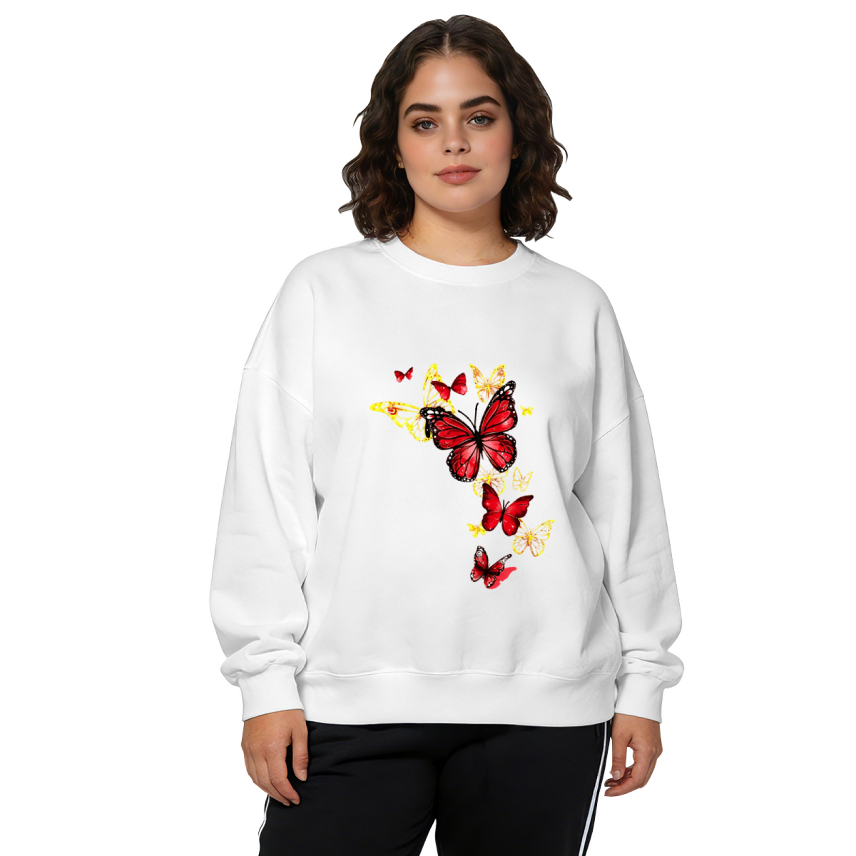 Striking Red?Golden Mixed Butterflies Art Crewneck Sweatshirt
