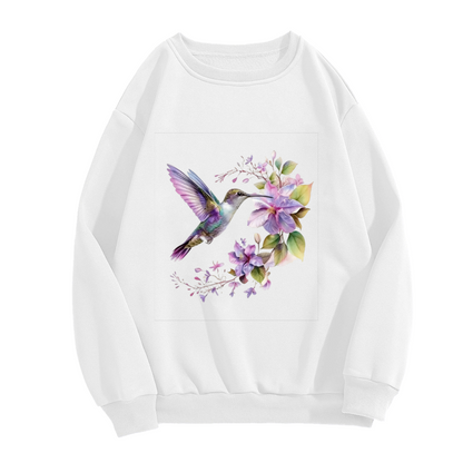 Watercolor Hummingbird & Purple Floral Crewneck Sweatshirt