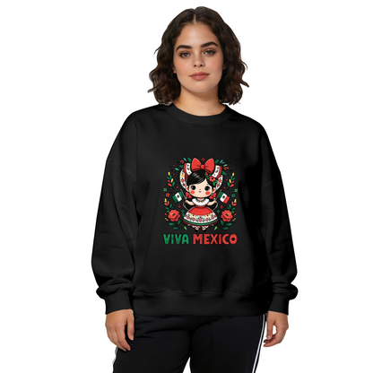 Viva Mexico Cute Traditional Mexican Girl Graphic Crewneck Sweatshirt