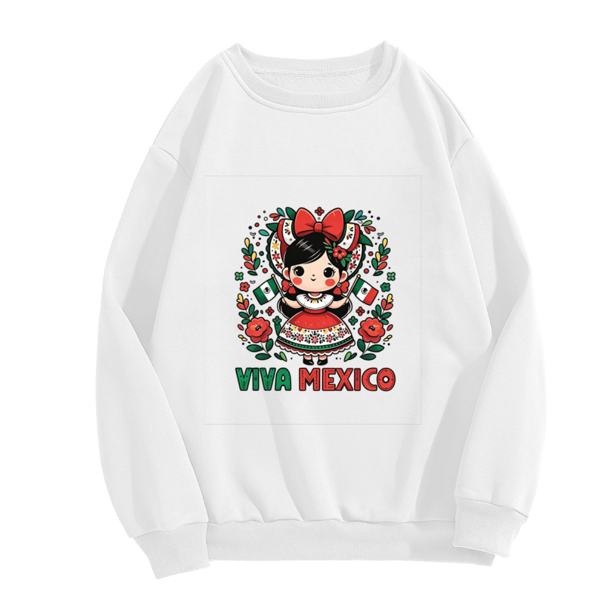Viva Mexico Cute Traditional Mexican Girl Graphic Crewneck Sweatshirt