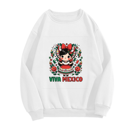 Viva Mexico Cute Traditional Mexican Girl Graphic Crewneck Sweatshirt