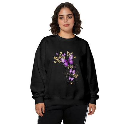 Dreamy Blue Butterfly & Flower Art Crewneck Sweatshirt