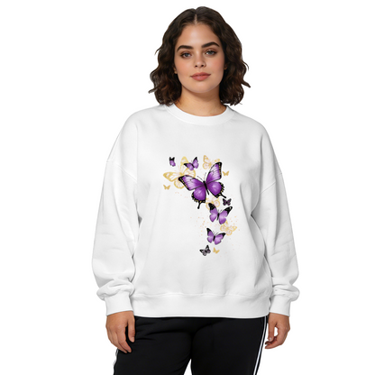 Dreamy Blue Butterfly & Flower Art Crewneck Sweatshirt