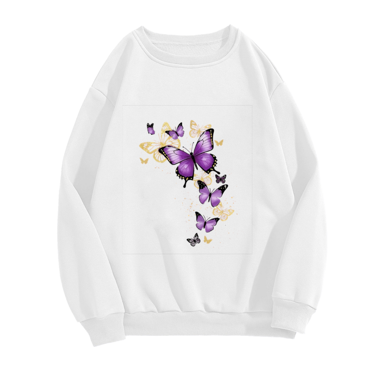 Dreamy Blue Butterfly & Flower Art Crewneck Sweatshirt