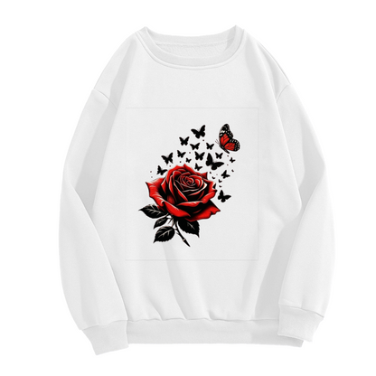 Striking Red Rose And Black Butterflies Art Crewneck Sweatshirt