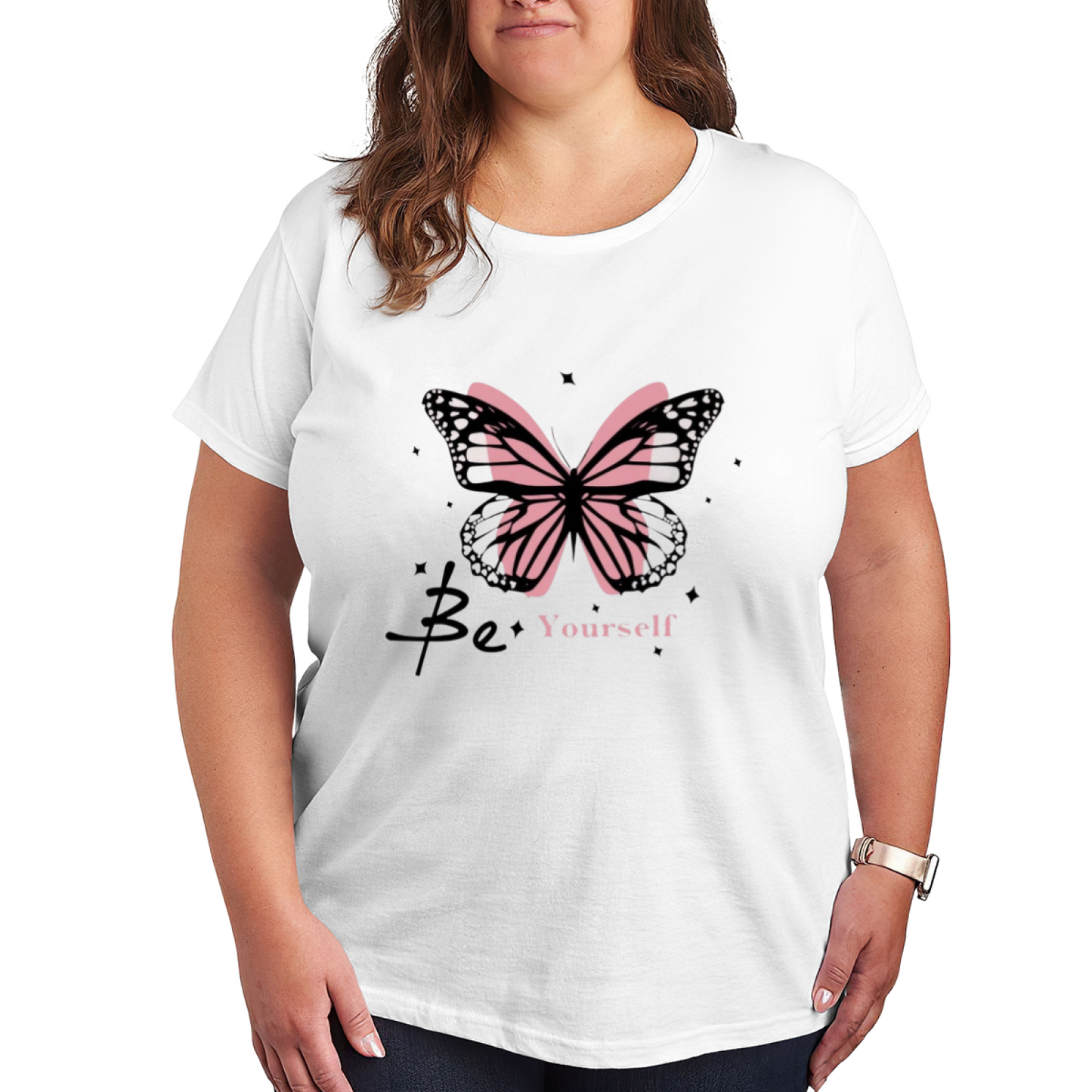 Be Yourself Pink Double Butterfly Star Aesthetic Self Love Graphic Tee