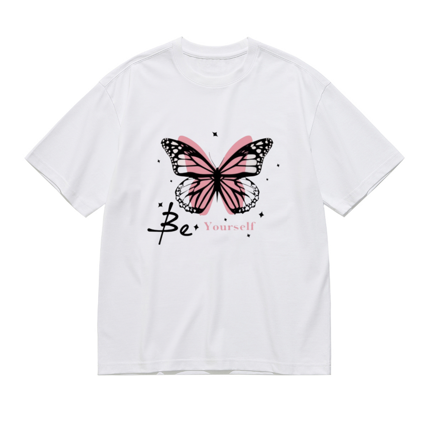 Be Yourself Pink Double Butterfly Star Aesthetic Self Love Graphic Tee