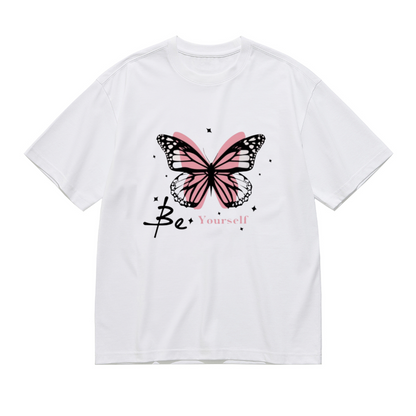 Be Yourself Pink Double Butterfly Star Aesthetic Self Love Graphic Tee