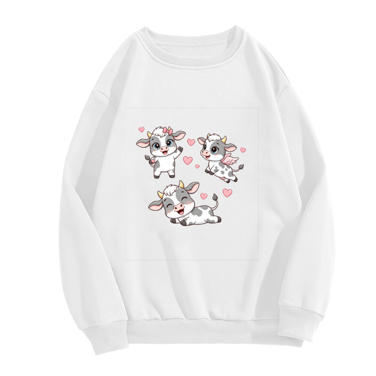 Adorable Cartoon Baby Cows With Pink Hearts Crewneck Sweatshirt