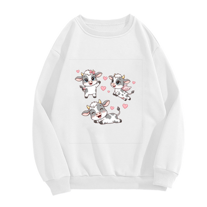 Adorable Cartoon Baby Cows With Pink Hearts Crewneck Sweatshirt
