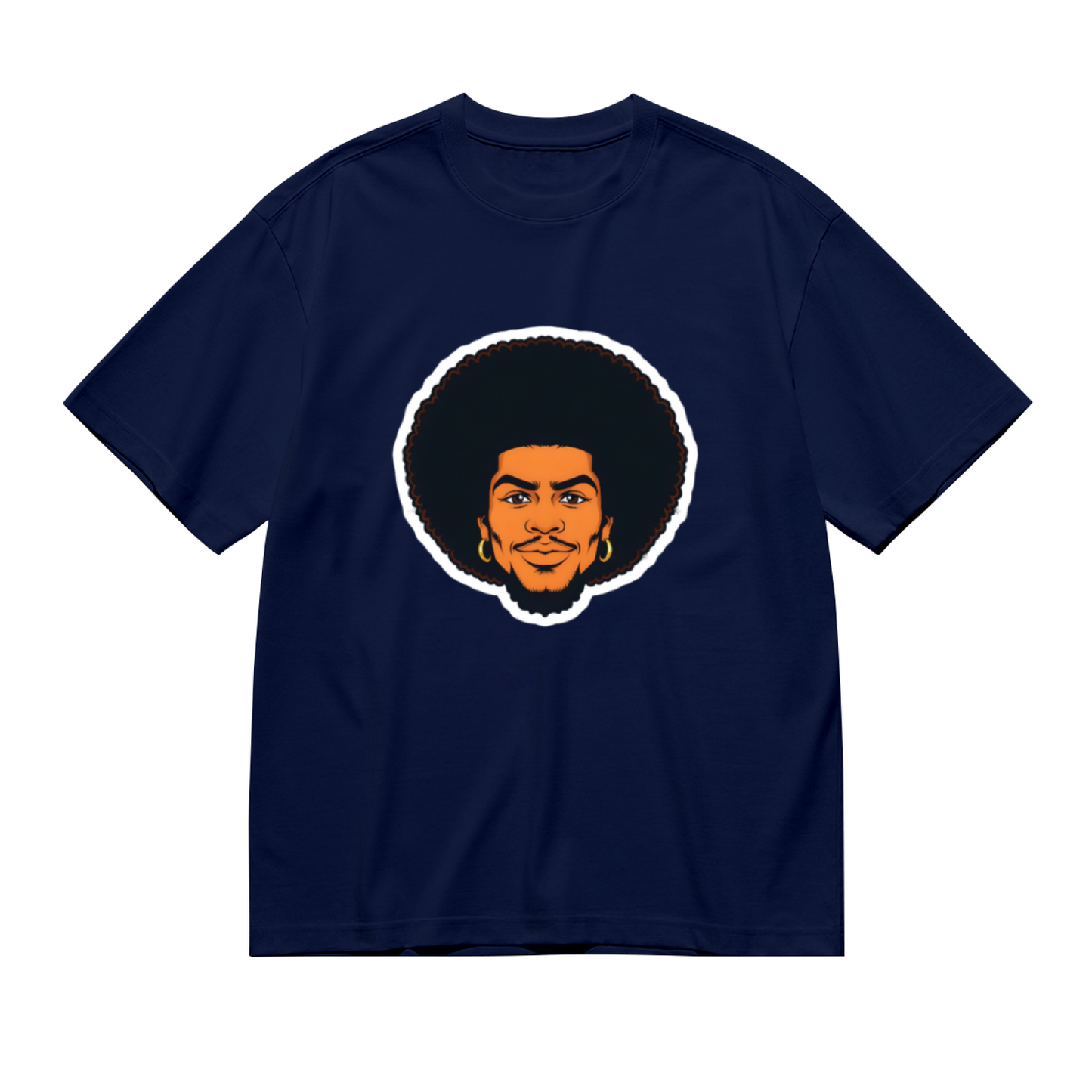 Vintage Afro Black Portrait Dark Navy Tee, Retro 90s Hip Hop Oversized Shirt