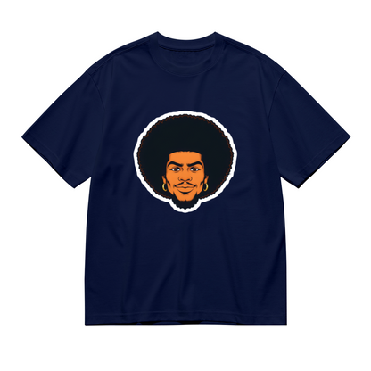 Vintage Afro Black Portrait Dark Navy Tee, Retro 90s Hip Hop Oversized Shirt
