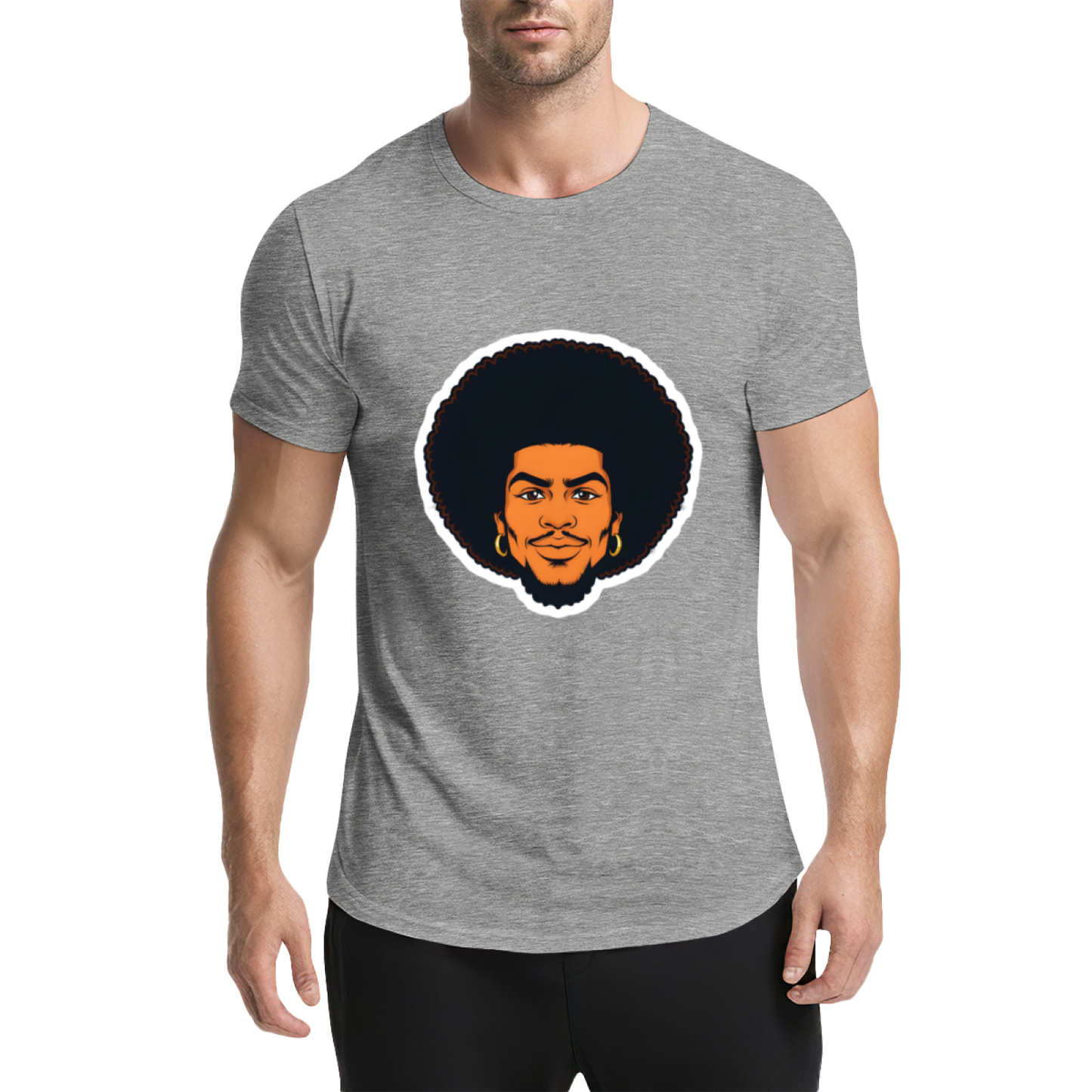 Vintage Afro Black Portrait Dark Navy Tee, Retro 90s Hip Hop Oversized Shirt