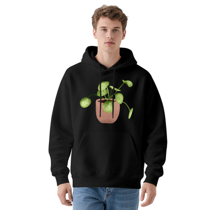 Watercolor Pilea Peperomioides Plant Parent Hoodie, Soft Botanical Sweatshirt