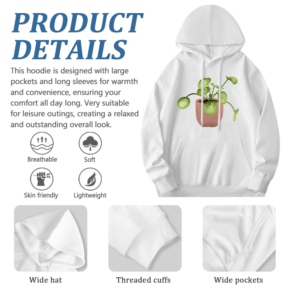 Watercolor Pilea Peperomioides Plant Parent Hoodie, Soft Botanical Sweatshirt