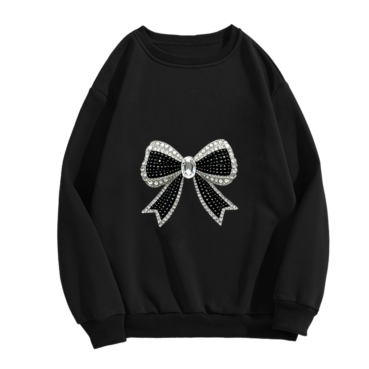 Sparkle Rhinestone?Look Bow Fashion Crewneck Sweatshirt