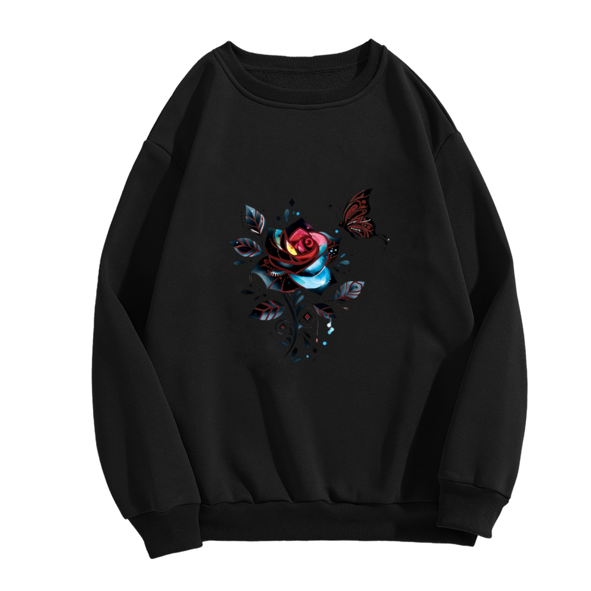 Dark Gothic Rose & Butterfly Art Crewneck Sweatshirt