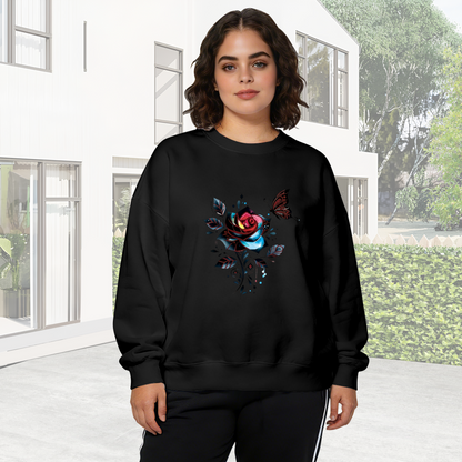 Dark Gothic Rose & Butterfly Art Crewneck Sweatshirt