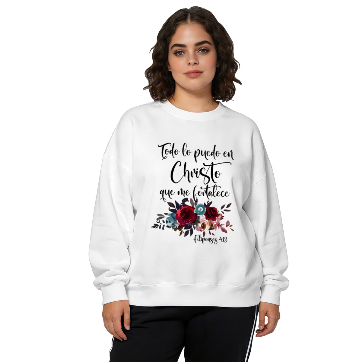 Todo Lo Puedo En Cristo Floral Bible Verse Crewneck Sweatshirt