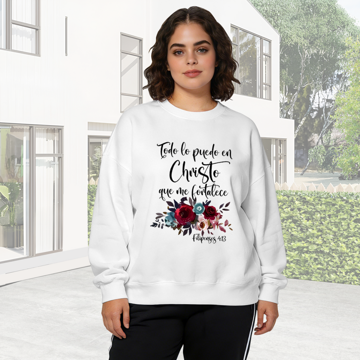 Todo Lo Puedo En Cristo Floral Bible Verse Crewneck Sweatshirt