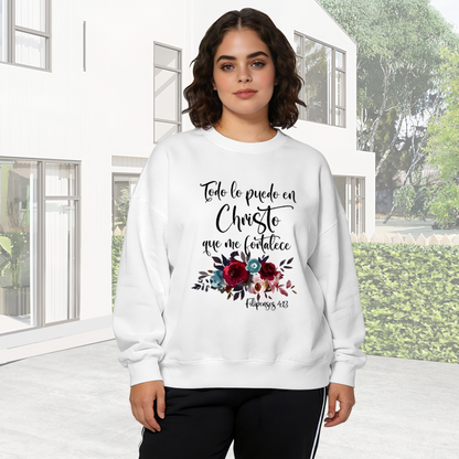 Todo Lo Puedo En Cristo Floral Bible Verse Crewneck Sweatshirt