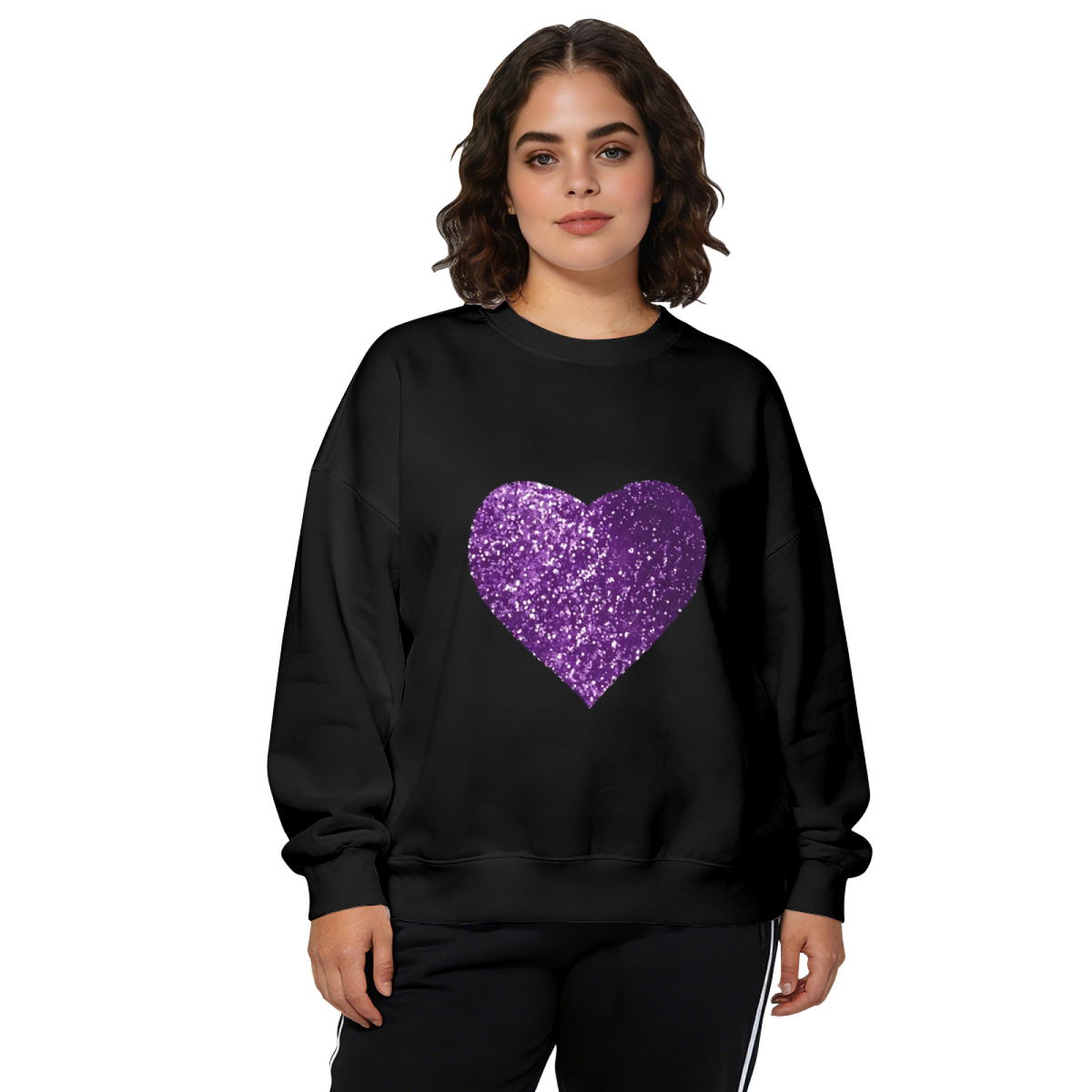 Sparkly Glitter Purple Heart Aesthetic Crewneck Sweatshirt