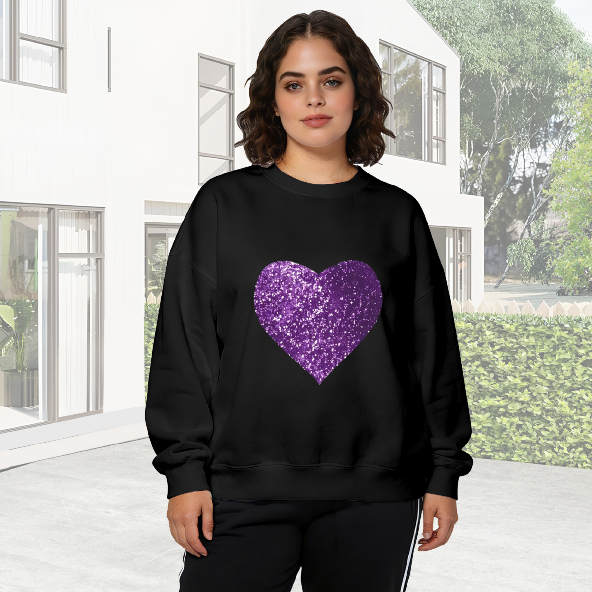 Sparkly Glitter Purple Heart Aesthetic Crewneck Sweatshirt