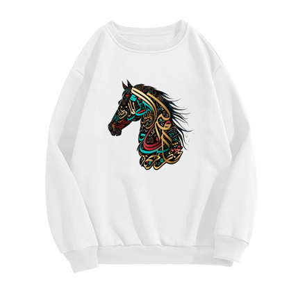 Colorful Arabic Calligraphy Horse Art Crewneck Sweatshirt