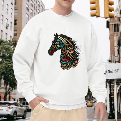 Colorful Arabic Calligraphy Horse Art Crewneck Sweatshirt