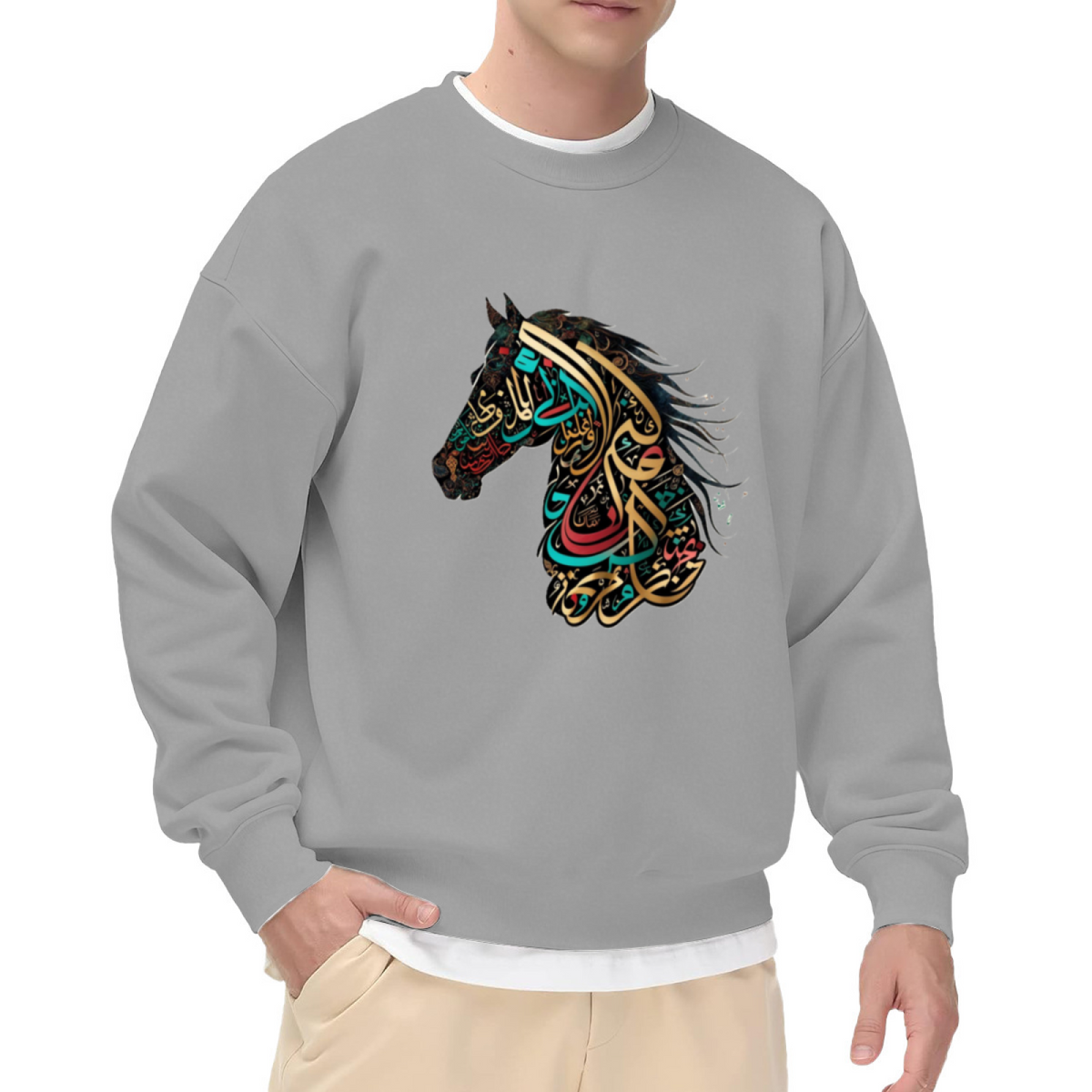 Colorful Arabic Calligraphy Horse Art Crewneck Sweatshirt