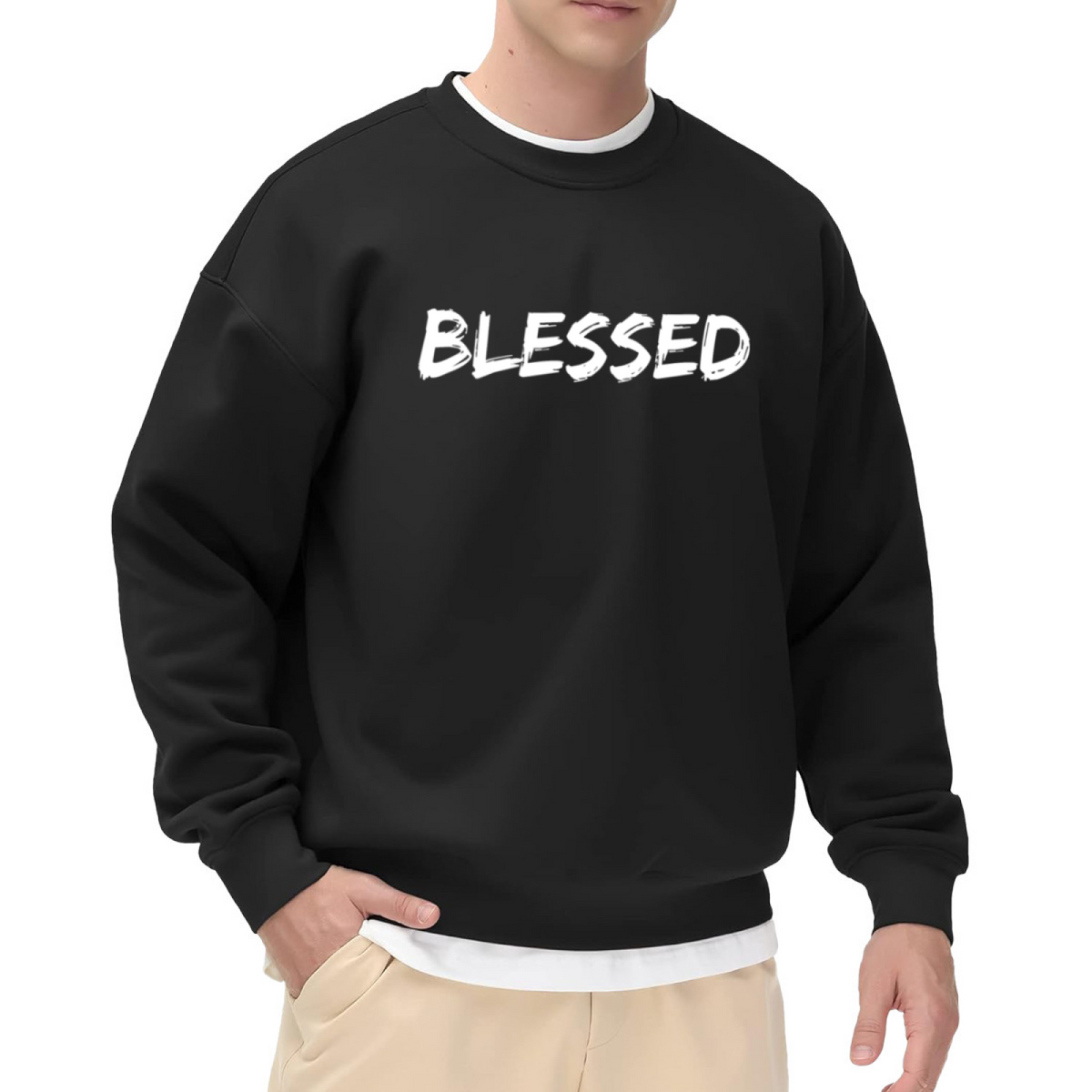 Blessed Bold Letter Inspirational Faith Statement Crewneck Sweatshirt