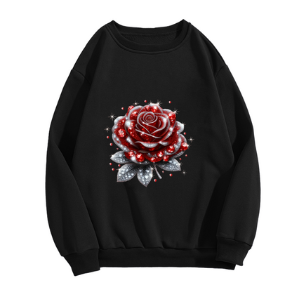 Sparkling Rhinestone?Style Red Rose Crewneck Sweatshirt
