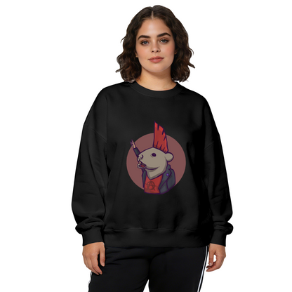 Punk Rock Rat Red Mohawk Cool Graphic Crewneck Sweatshirt