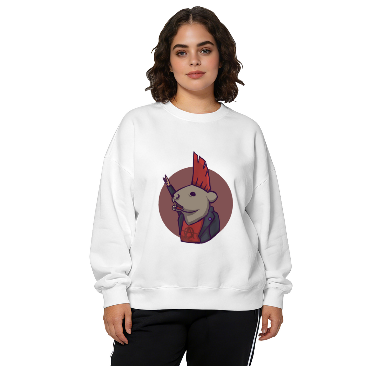 Punk Rock Rat Red Mohawk Cool Graphic Crewneck Sweatshirt
