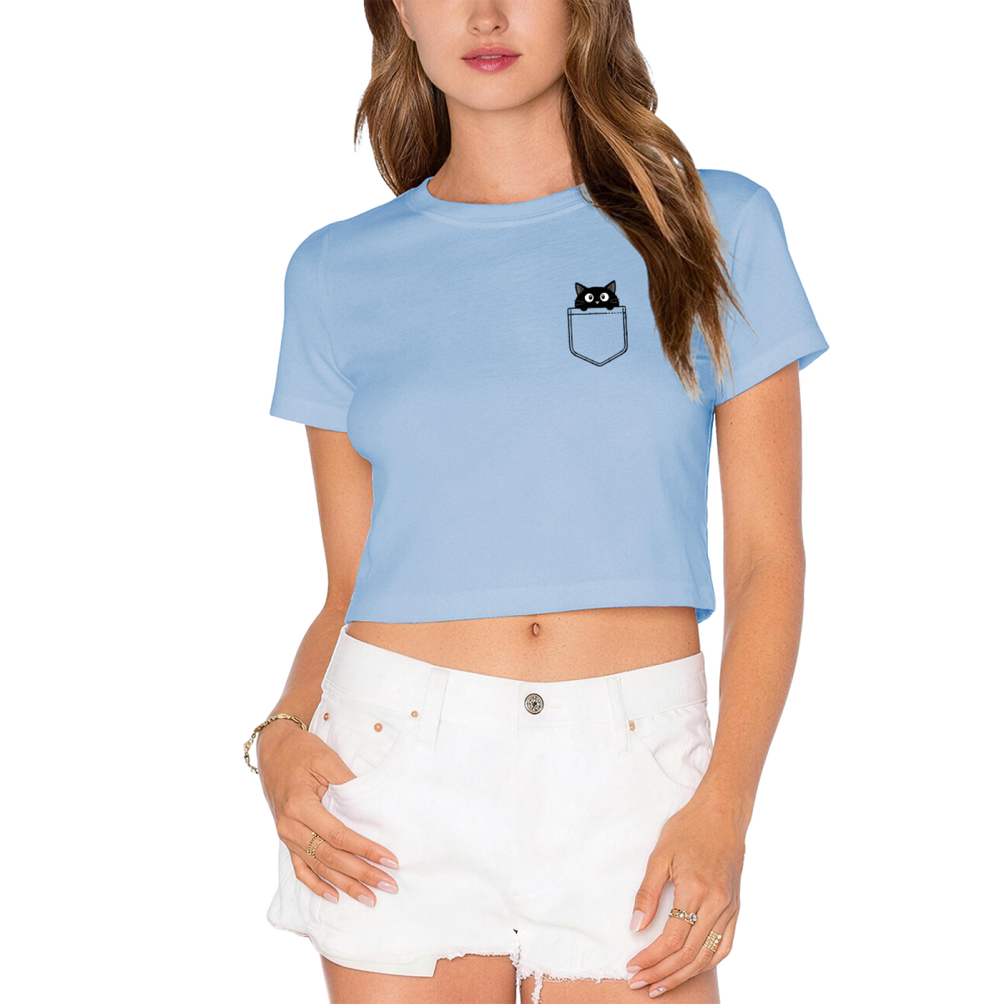 Pocket Black Cat Fresh Lime Green Crop Tee