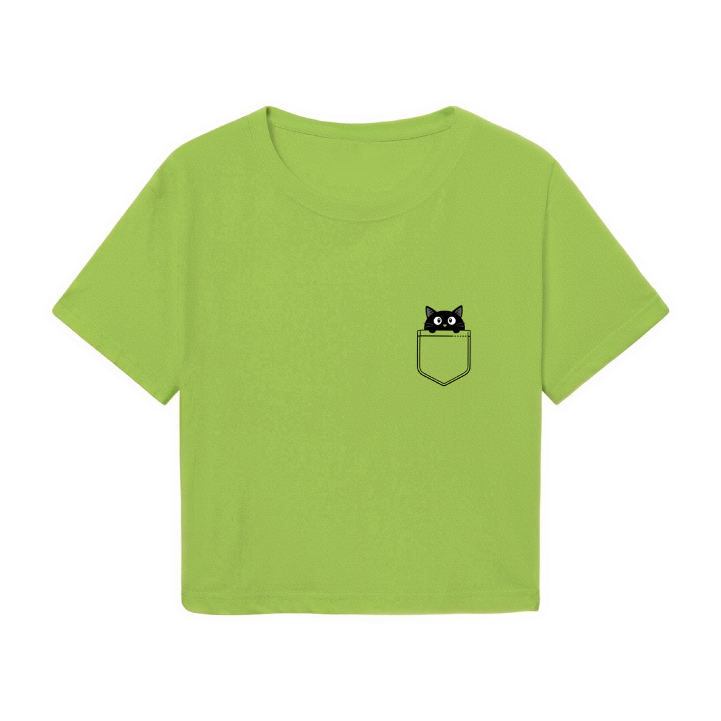 Pocket Black Cat Fresh Lime Green Crop Tee