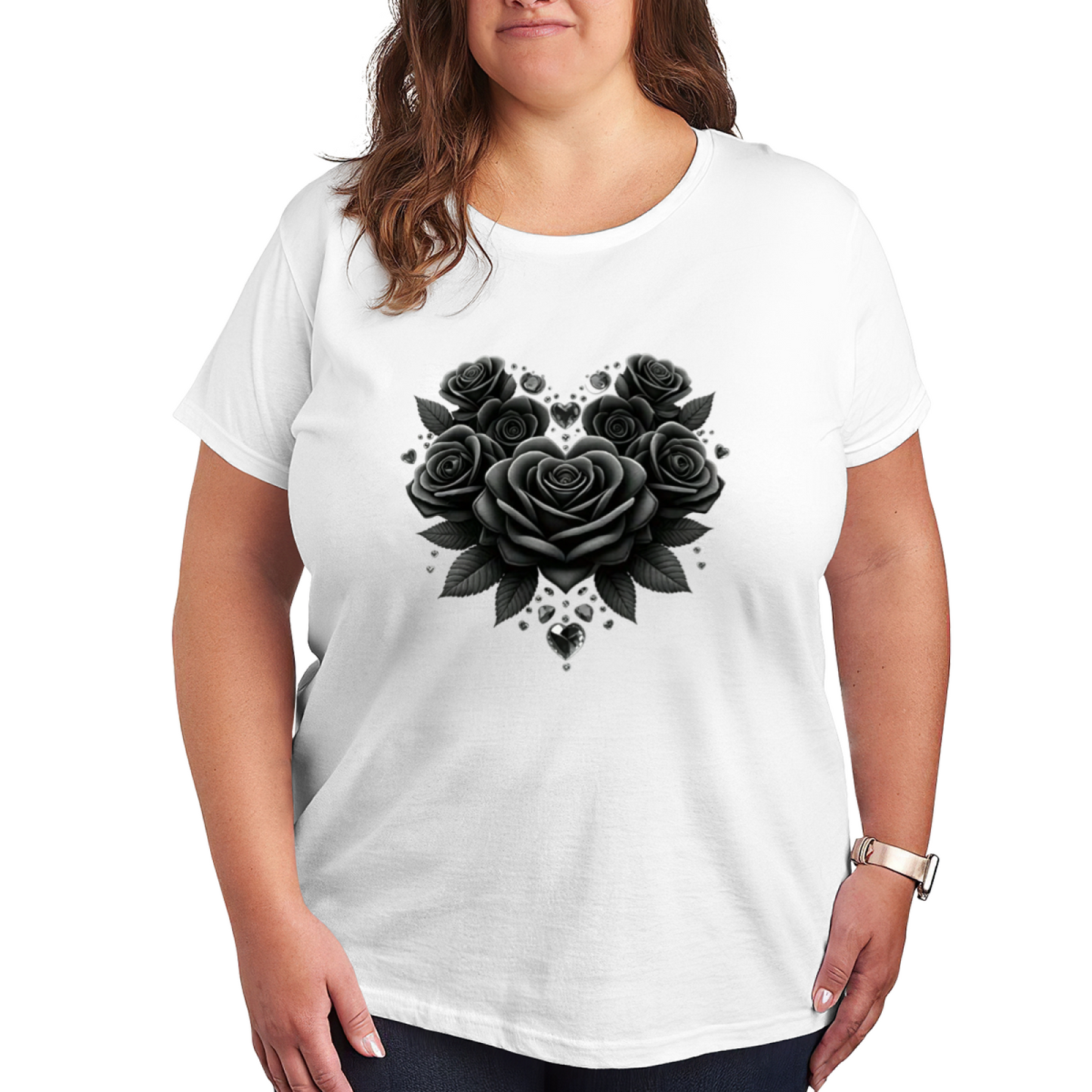 Gothic Black Rose Diamond Heart Dark Aesthetic Top