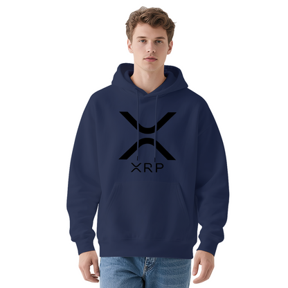 Minimal XRP Crypto Logo Black Hoodie, Unisex Soft Casual Hooded Top