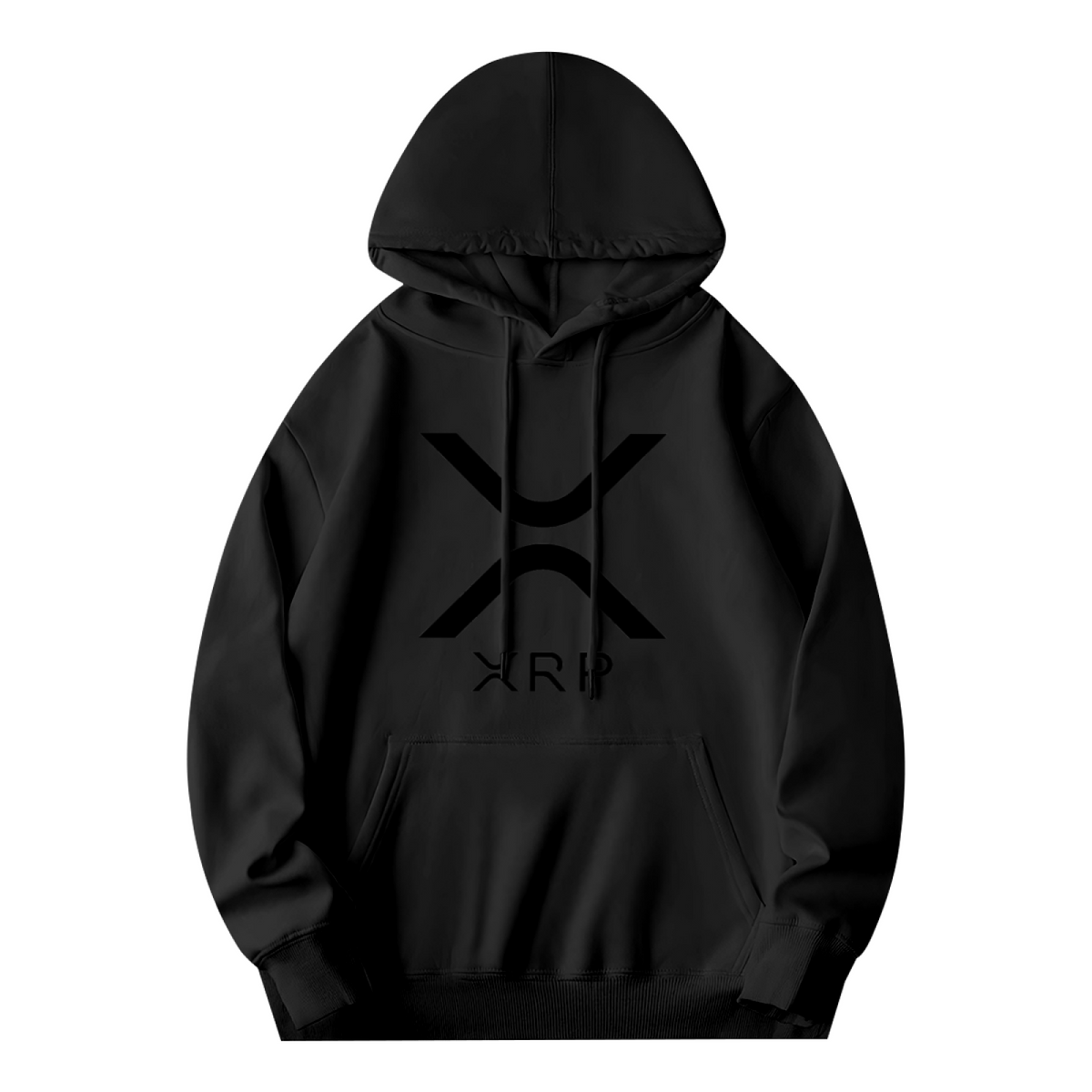 Minimal XRP Crypto Logo Black Hoodie, Unisex Soft Casual Hooded Top
