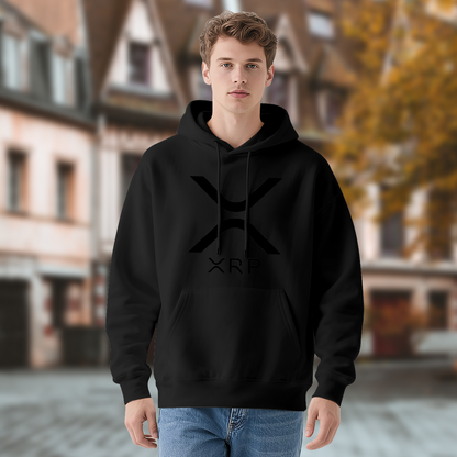 Minimal XRP Crypto Logo Black Hoodie, Unisex Soft Casual Hooded Top