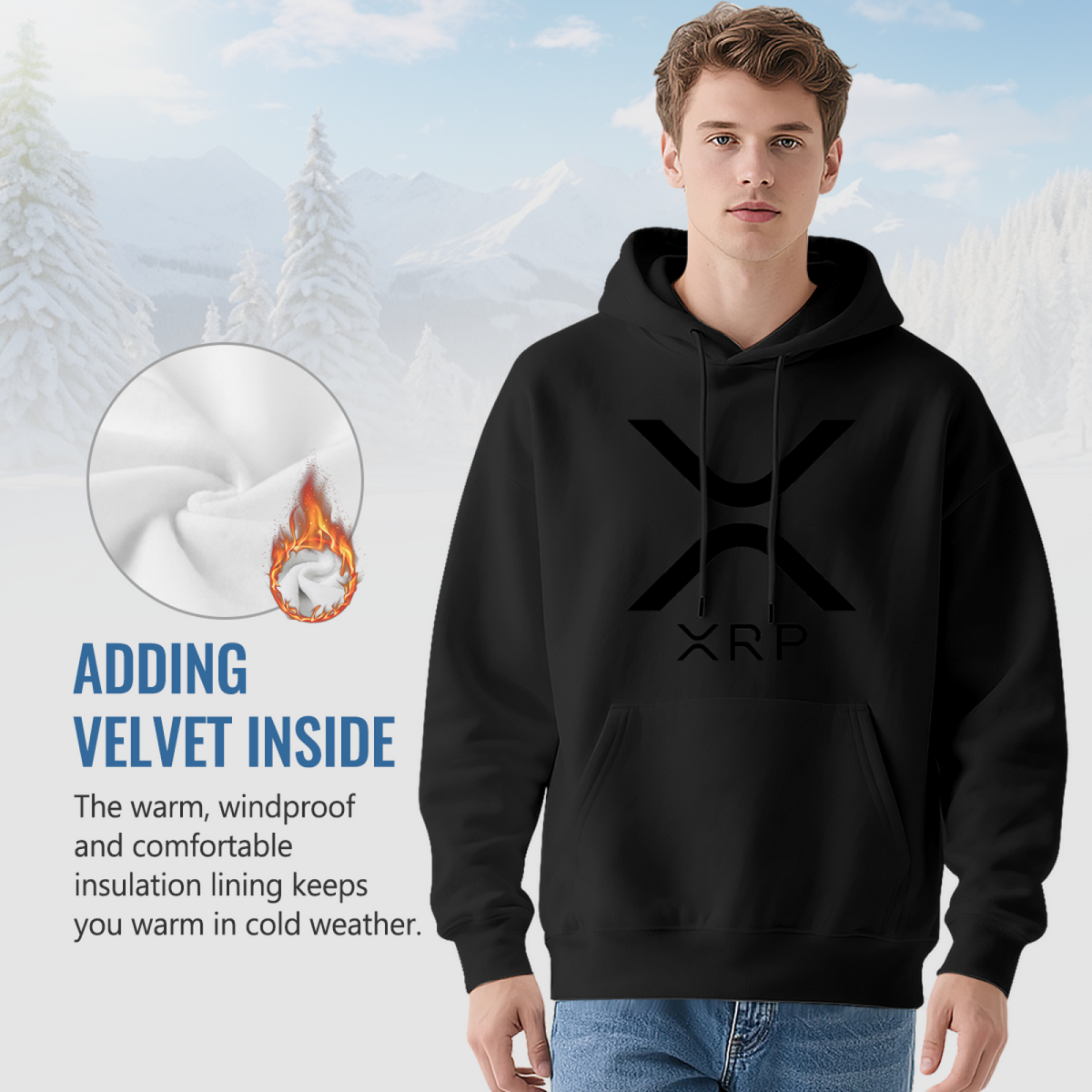 Minimal XRP Crypto Logo Black Hoodie, Unisex Soft Casual Hooded Top